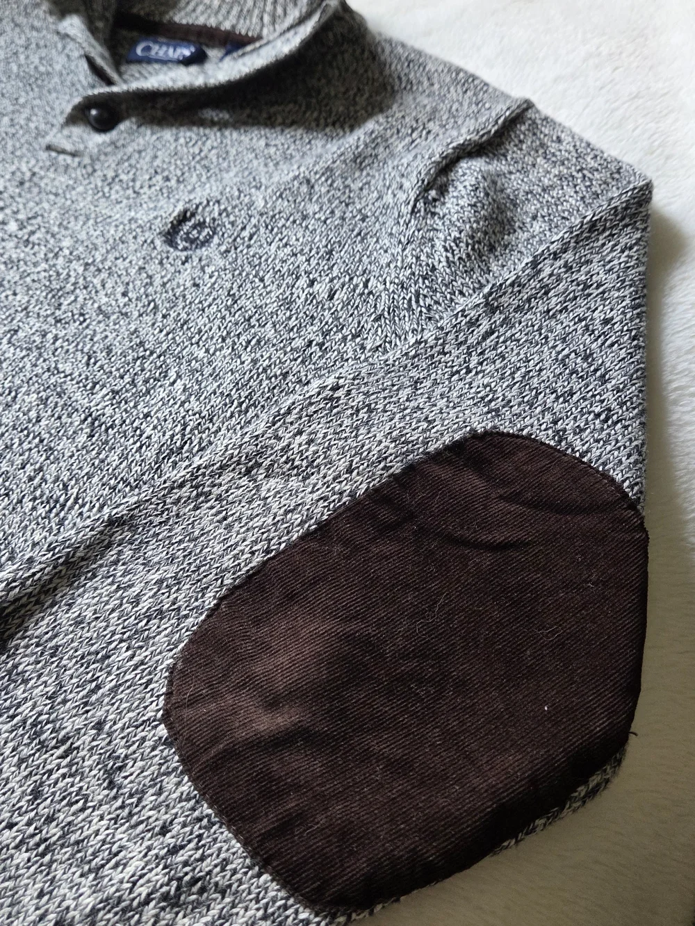 Chaps Gray Pullover Sweater with Brown Elbow Patches